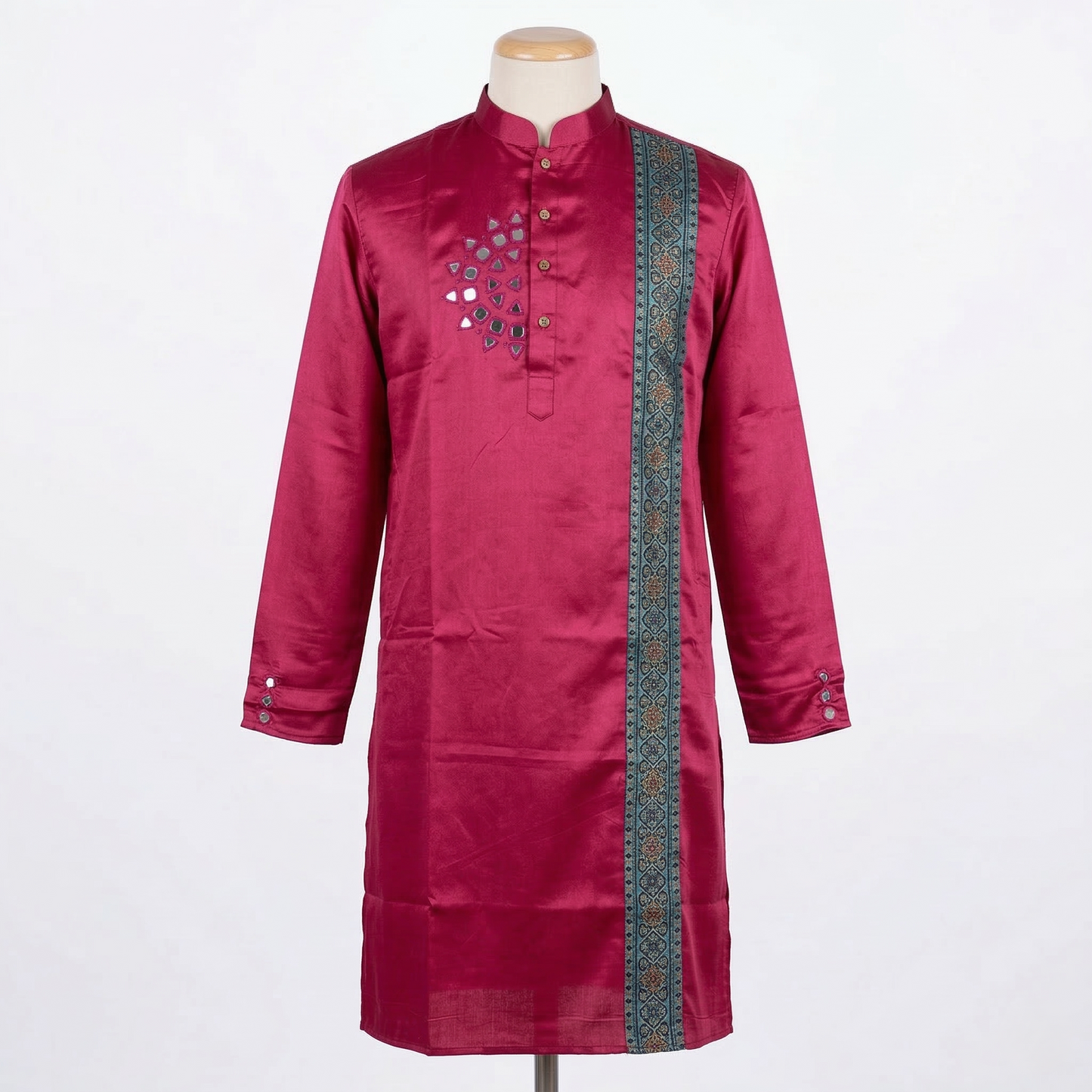 Crimson Modal Silk Kurta with Ethnic Accents