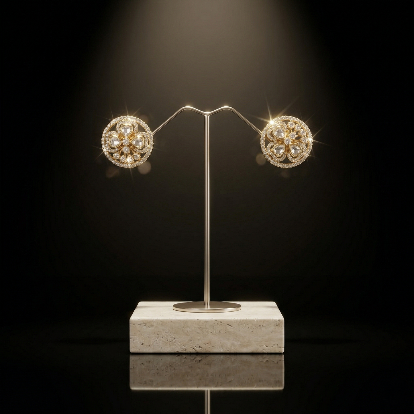 Elegant Gold-Plated Floral Silver Stud Earrings