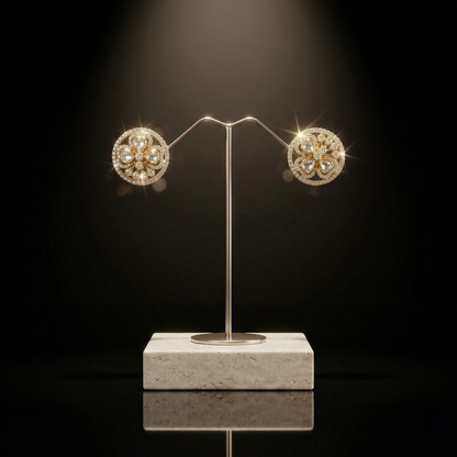 Elegant Gold-Plated Floral Silver Stud Earrings