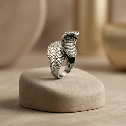 Striking Cobra Oxidized Silver Statement Ring
