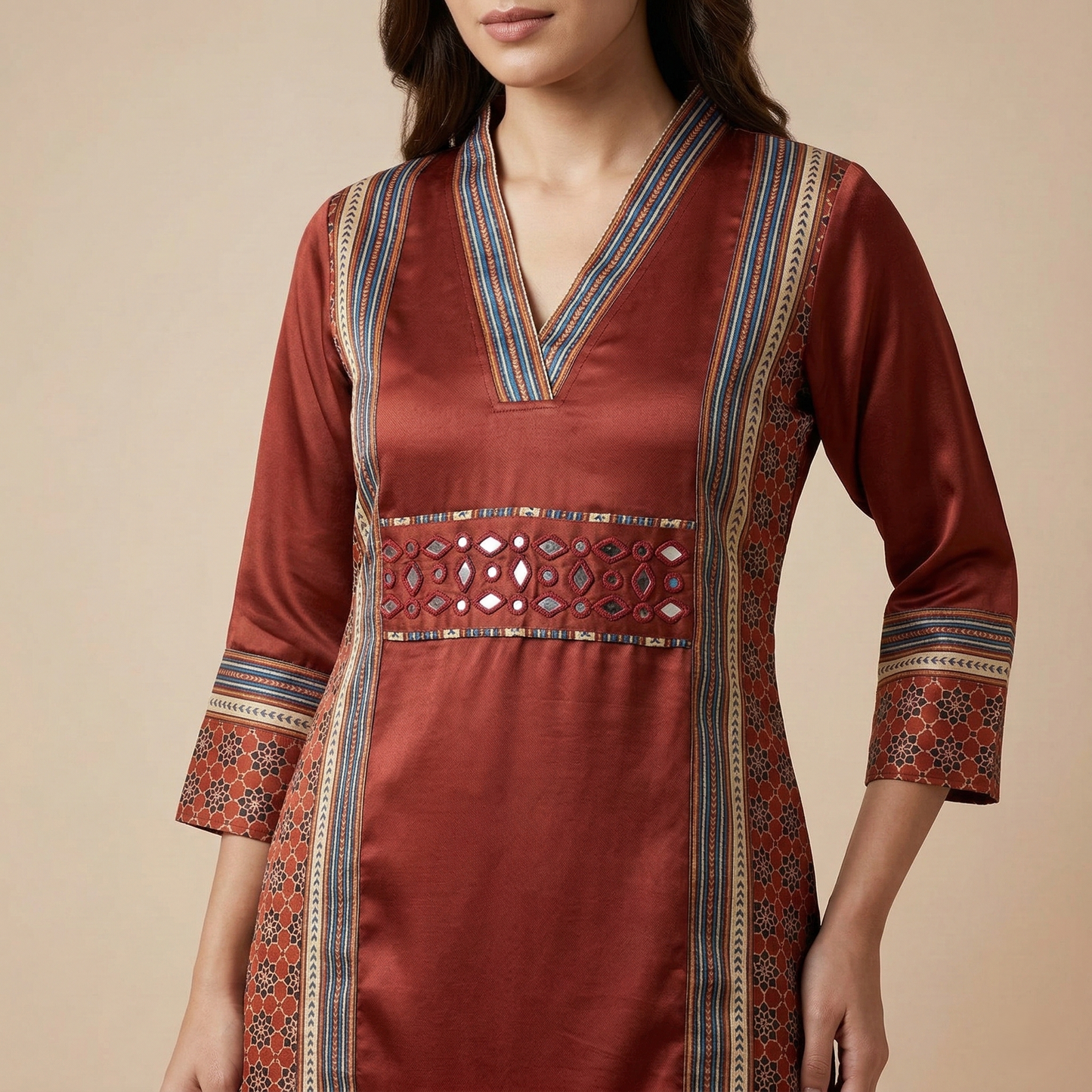 Crimson Elegance Handcrafted Fusion Kurti