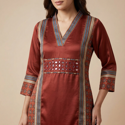 Crimson Elegance Handcrafted Fusion Kurti