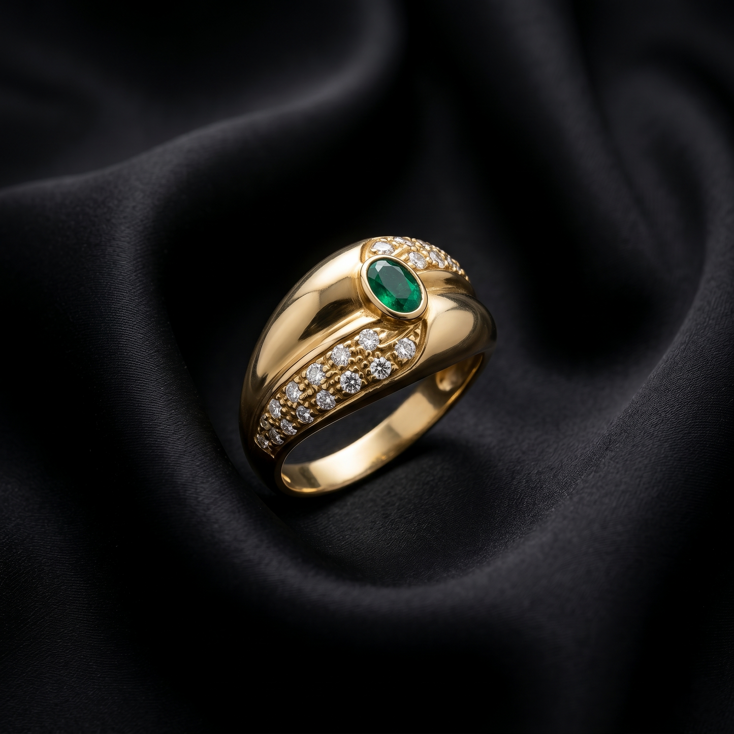 Vintage Gold Emerald Diamond Cocktail Ring