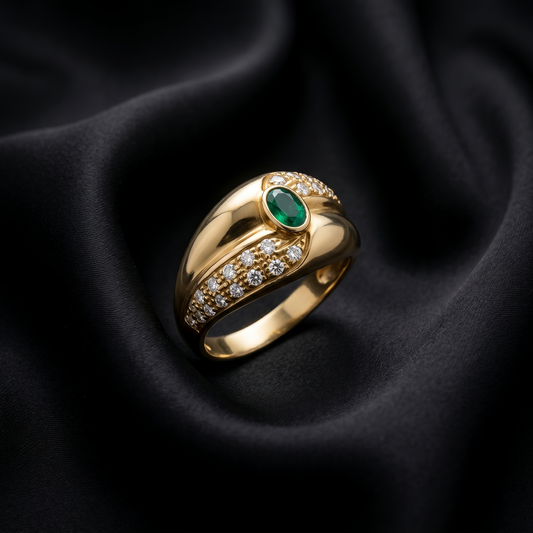 Vintage Gold Emerald Diamond Cocktail Ring