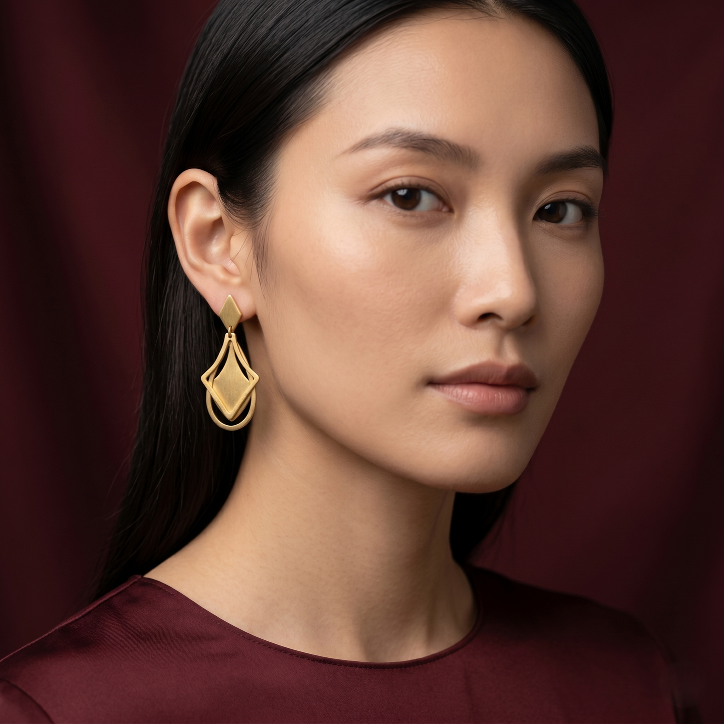 Geometric Matte Gold Plated Silver Earrings