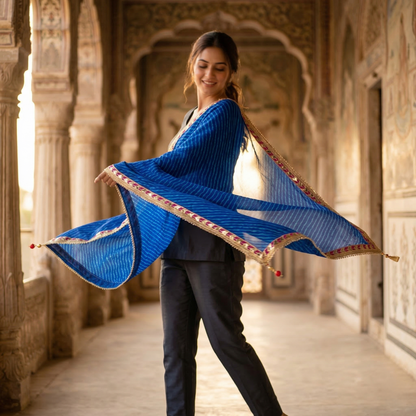 Azure Leheriya Silk Gota Patti Dupatta
