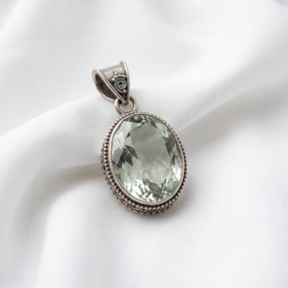 Oval Prasiolite Heritage Silver Artisan Pendant