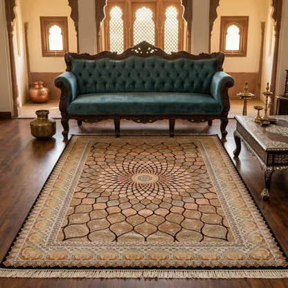 Gilded Mandala Intricate Hand Tufted Silk Rug