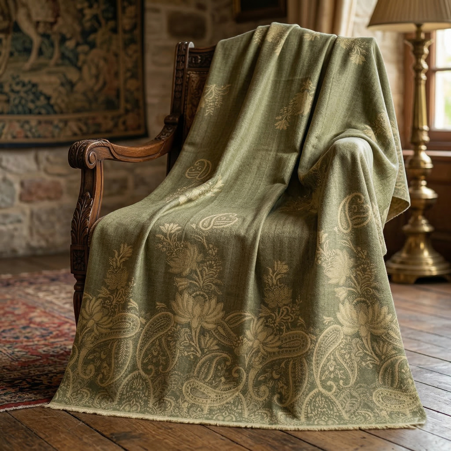 Elegant Paisley Jacquard Woolen Blanket