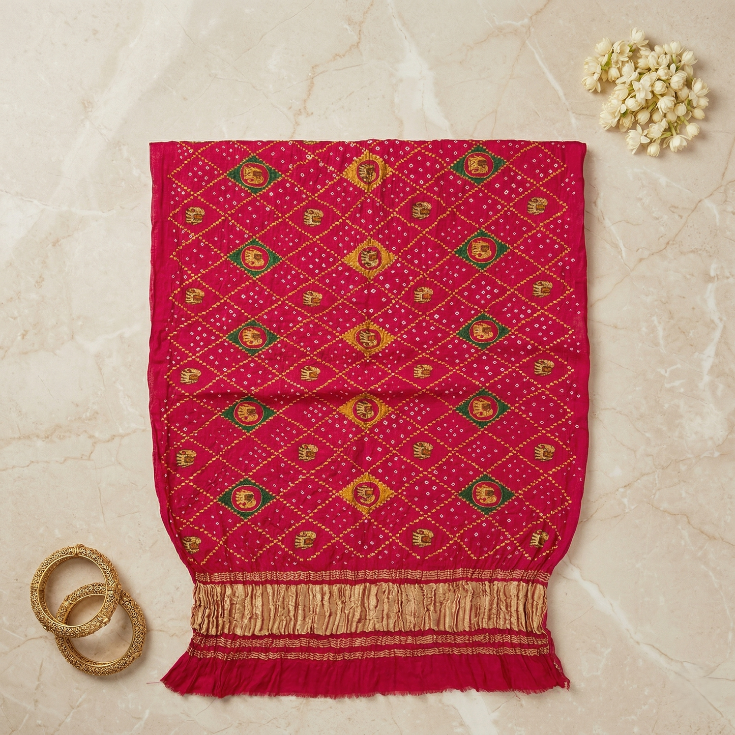 Royal Crimson Handcrafted Silk Bandhani Dupatta