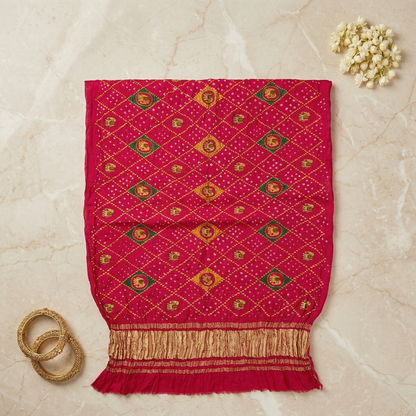 Royal Crimson Handcrafted Silk Bandhani Dupatta