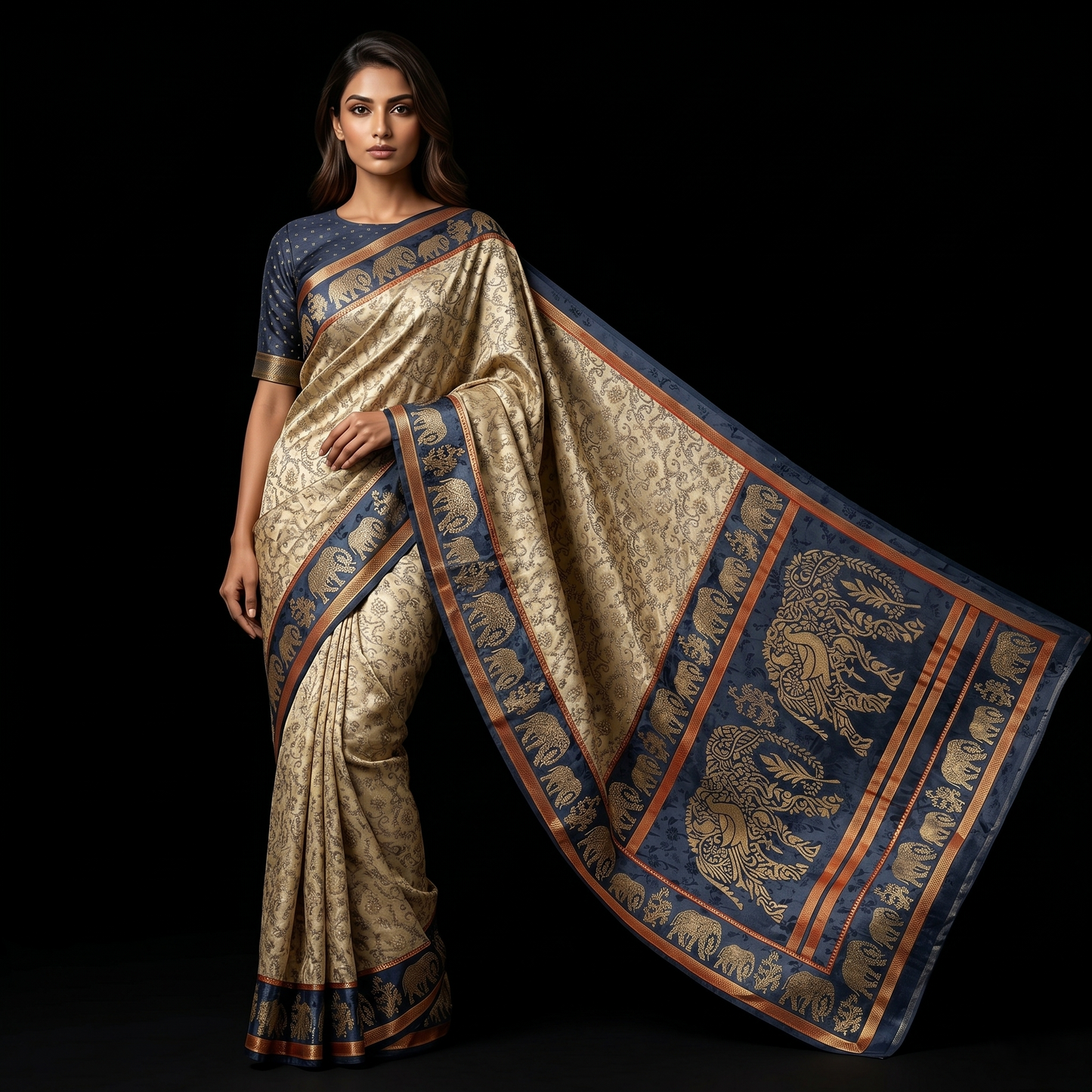 Elegant Elephant Motif Silk Saree