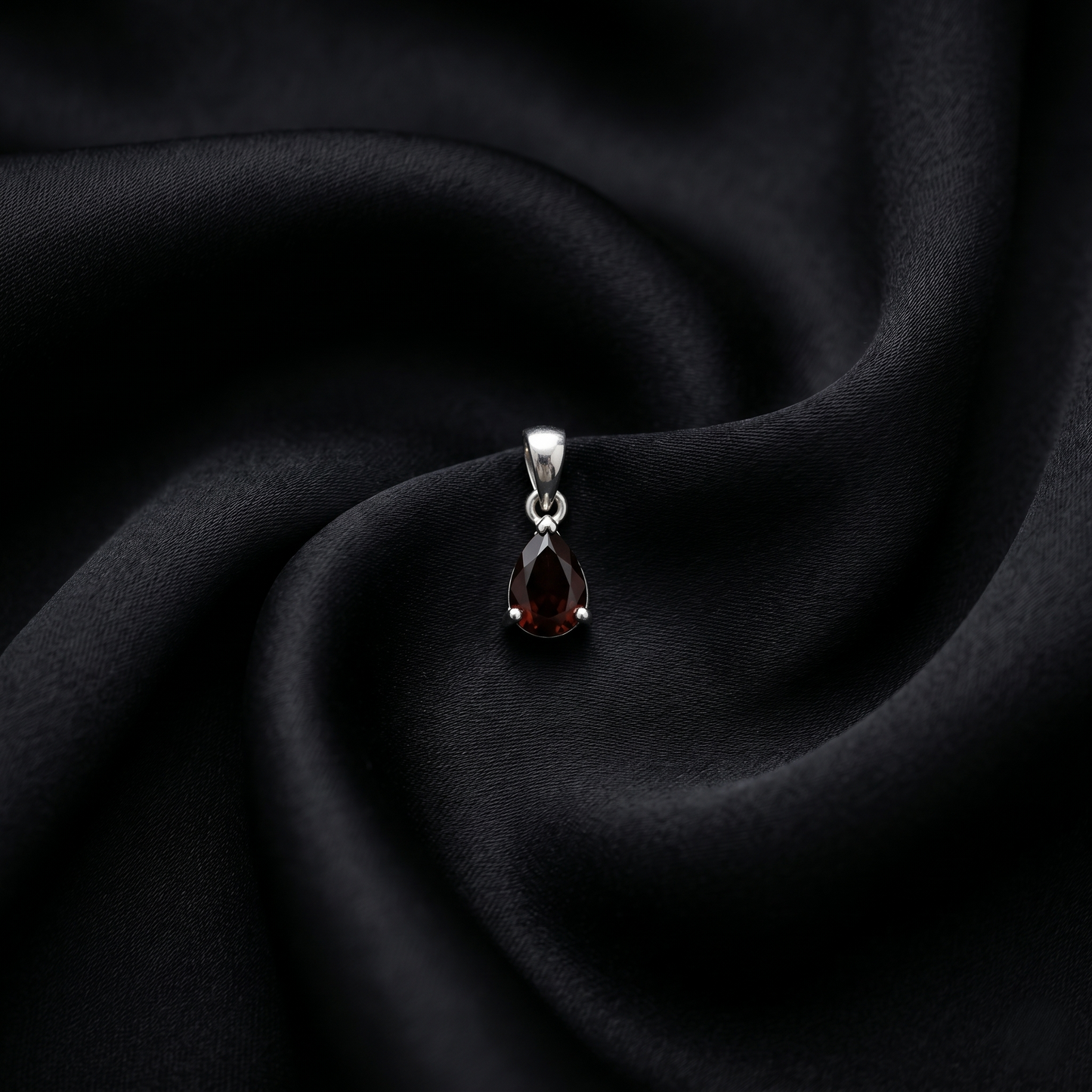Elegant Teardrop Garnet Silver Pendant Charm