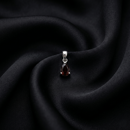 Elegant Teardrop Garnet Silver Pendant Charm
