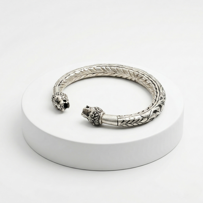 Classic Dual Lion Head Silver Kada