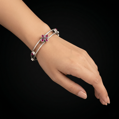 Ruby Floral 92.5 Sterling Silver Kada