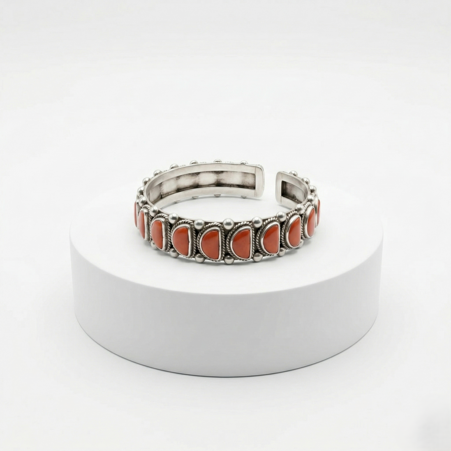 Oxidized Silver Half-Moon Coral Cuff