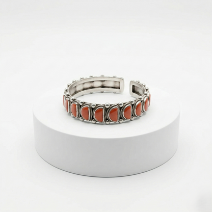 Oxidized Silver Half-Moon Coral Cuff