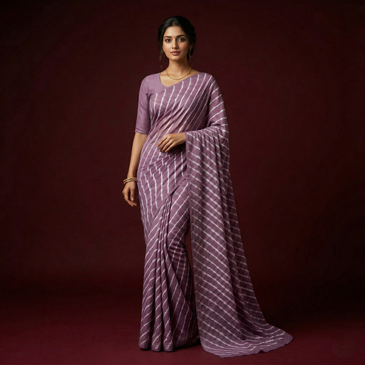 Elegant Lavender Leheriya Georgette Saree