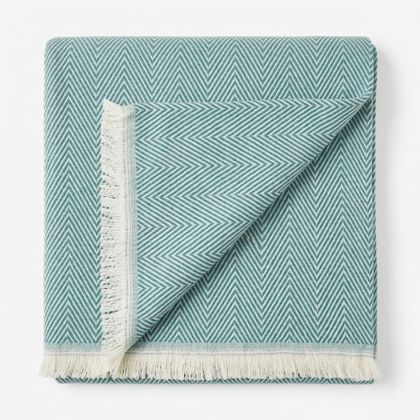 Elegant Sage Herringbone Hand Woven Blanket
