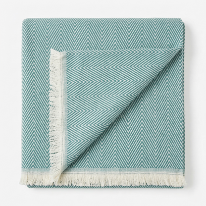 Elegant Sage Herringbone Hand Woven Blanket