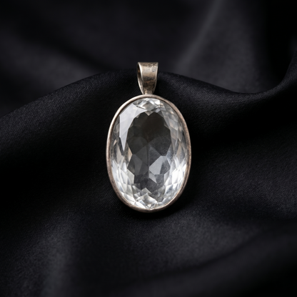 Exquisite Oval Crystal Sterling Silver Pendant