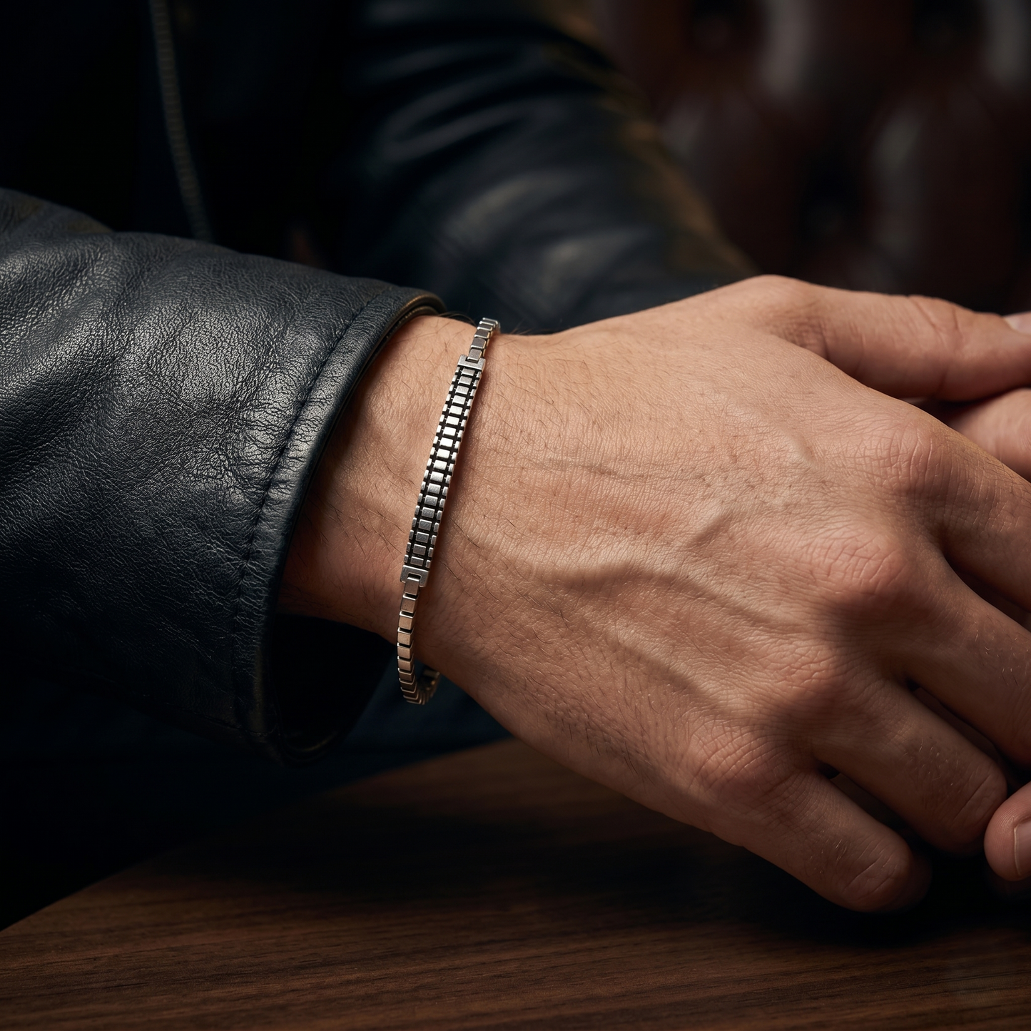 Sleek Geometric Silver Link Bracelet
