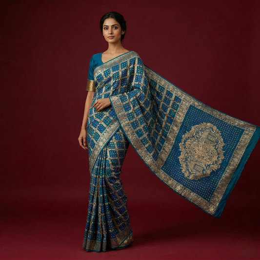 Exquisite Teal Banarasi Silk Patola Saree