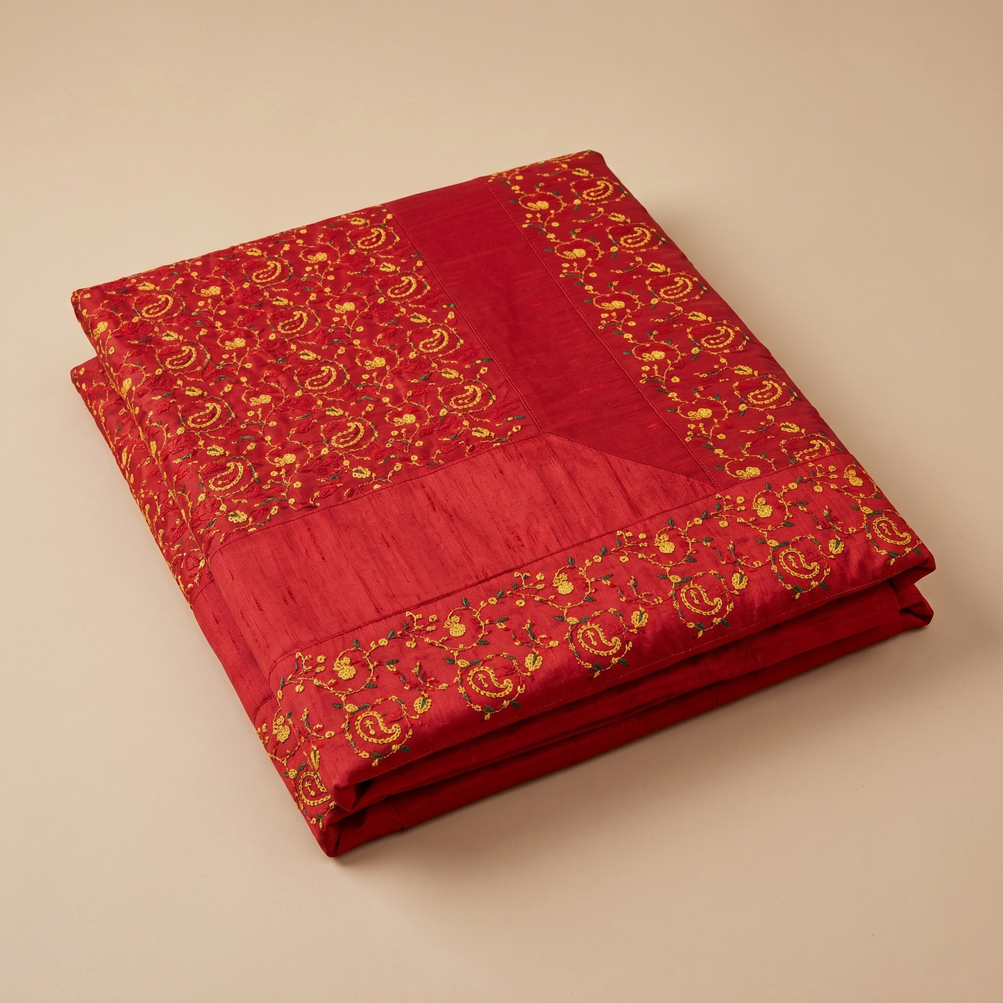 Royal Maroon Silk Embroidered Bedcover Set
