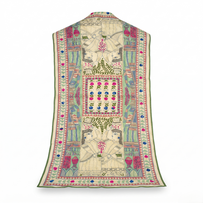 Handcrafted Madhubani Art Silk Heritage Dupatta