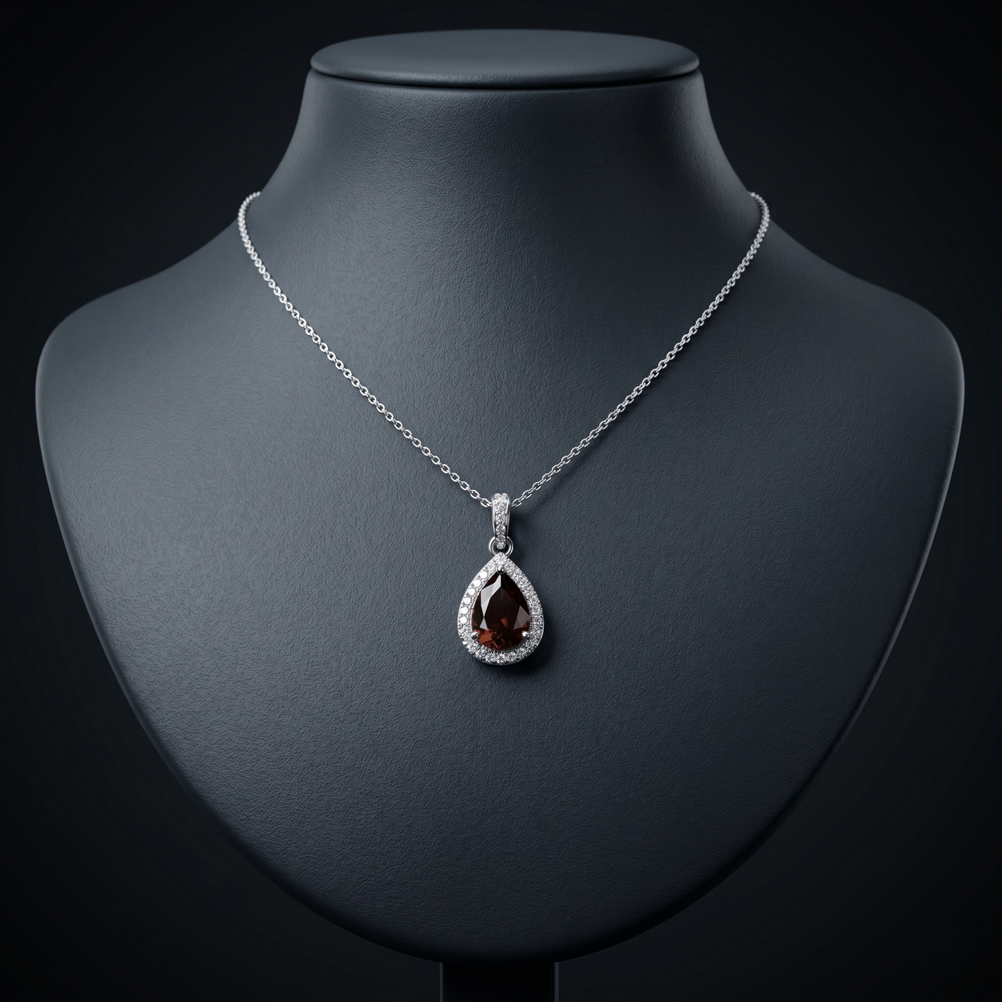 Teardrop Garnet Silver Halo Pendant