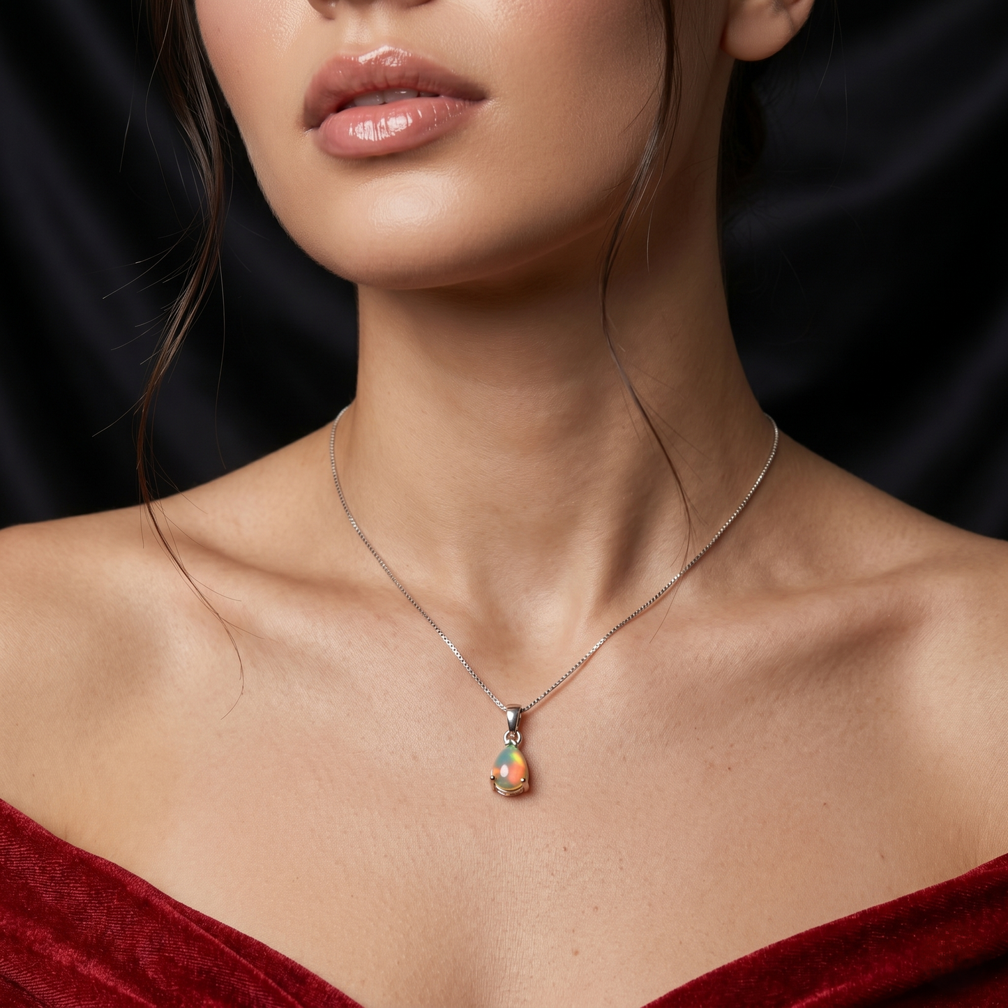 Elegant Pear-Cut Natural Opal Silver Pendant