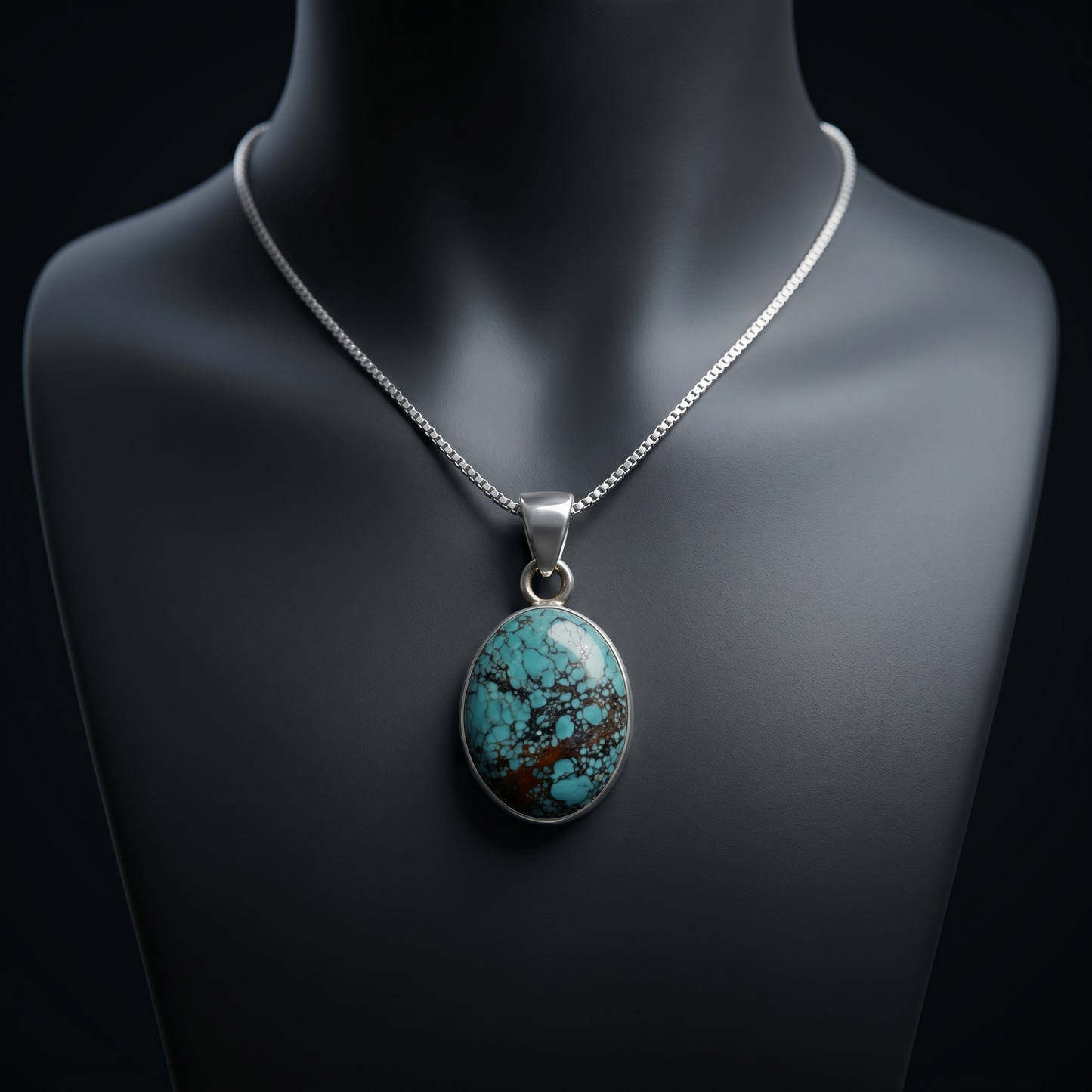 Exquisite Oval Turquoise Sterling Silver Pendant