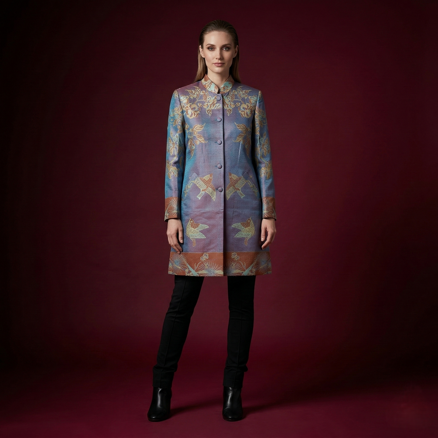 Imperial Crimson Bird Brocade Tunic