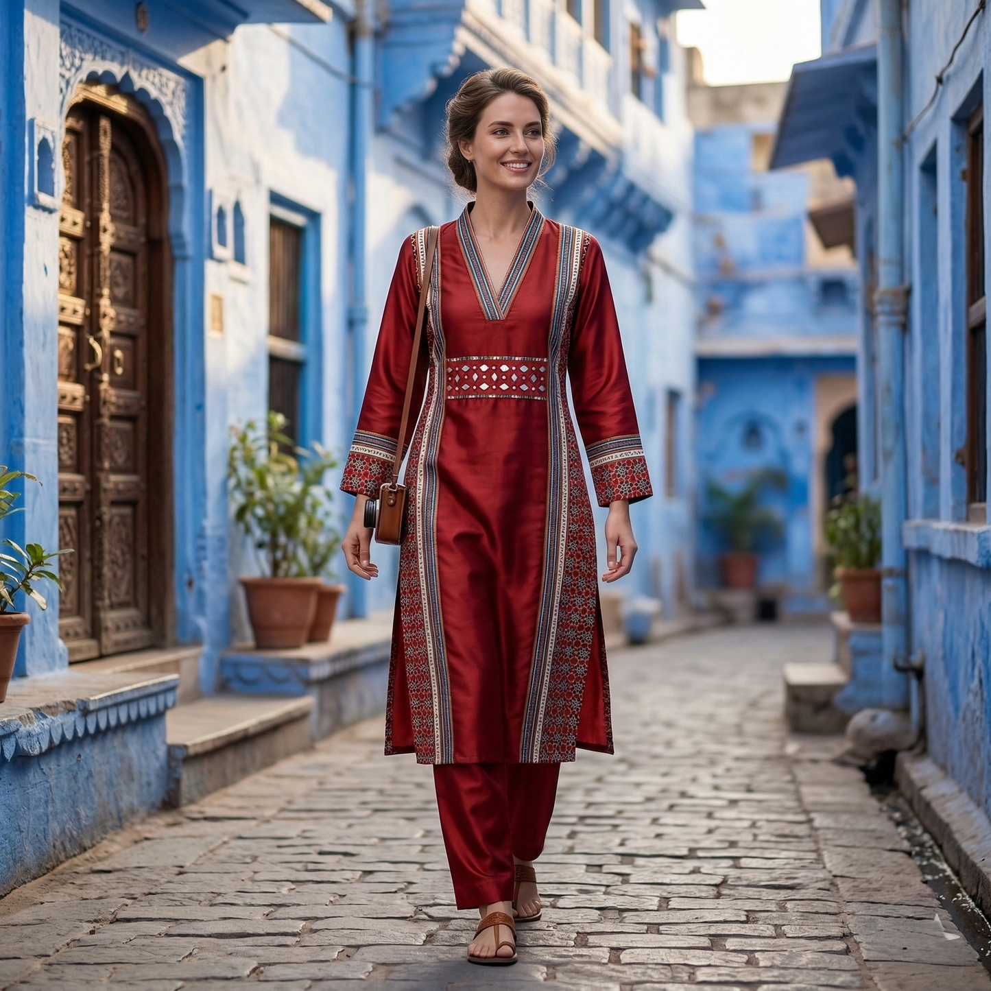 Crimson Elegance Handcrafted Fusion Kurti