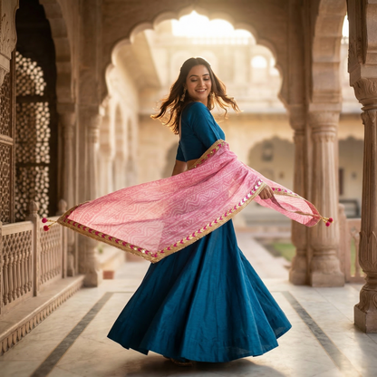 Pink Bandhani Dupatta With Gota Patti