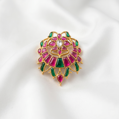 Exquisite Gold-Plated Silver Kundan Floral Pendant