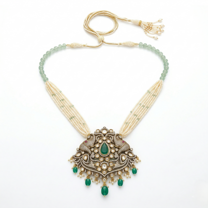 The Royal Peacock Emerald Silver Necklace