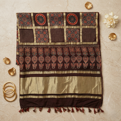 Maroon Silk Ajrakh Print Heritage Dupatta