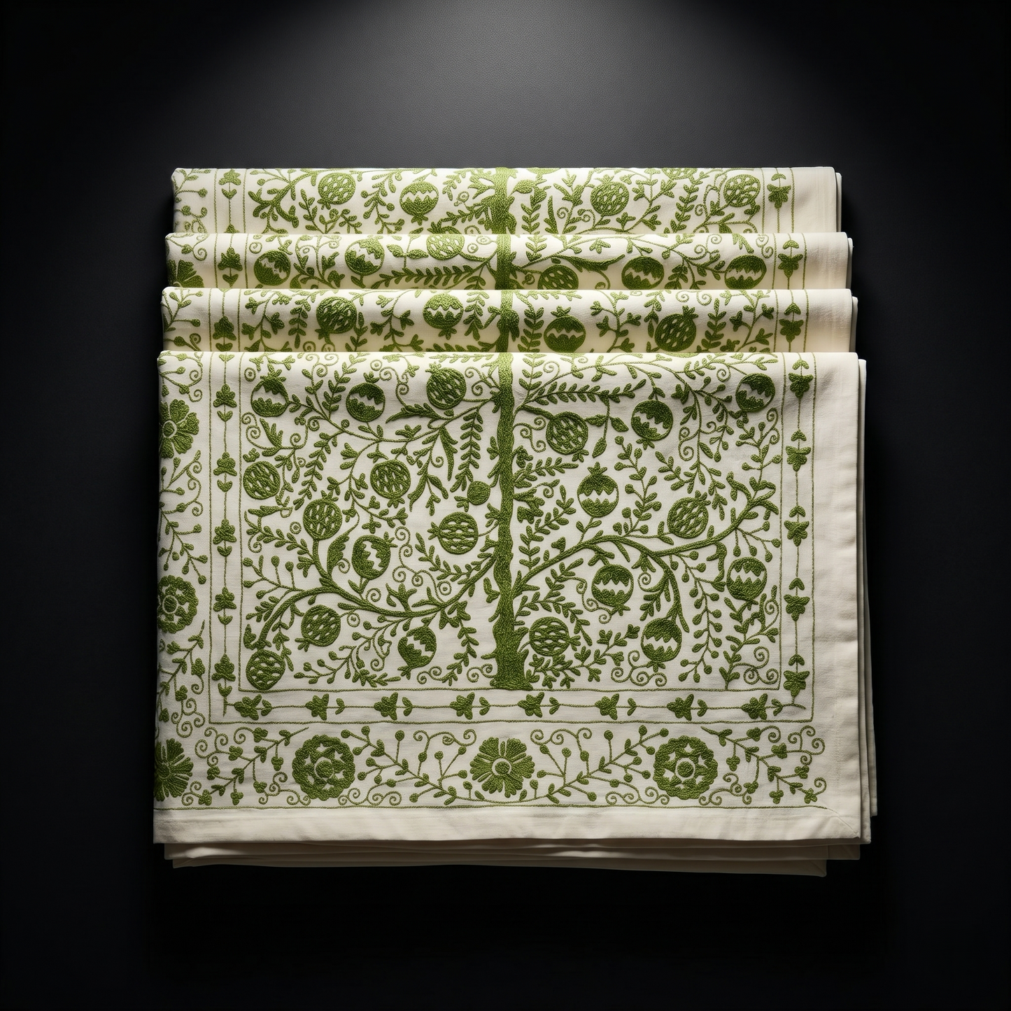 Ivory Sage Floral Embroidered Luxury Bedcover