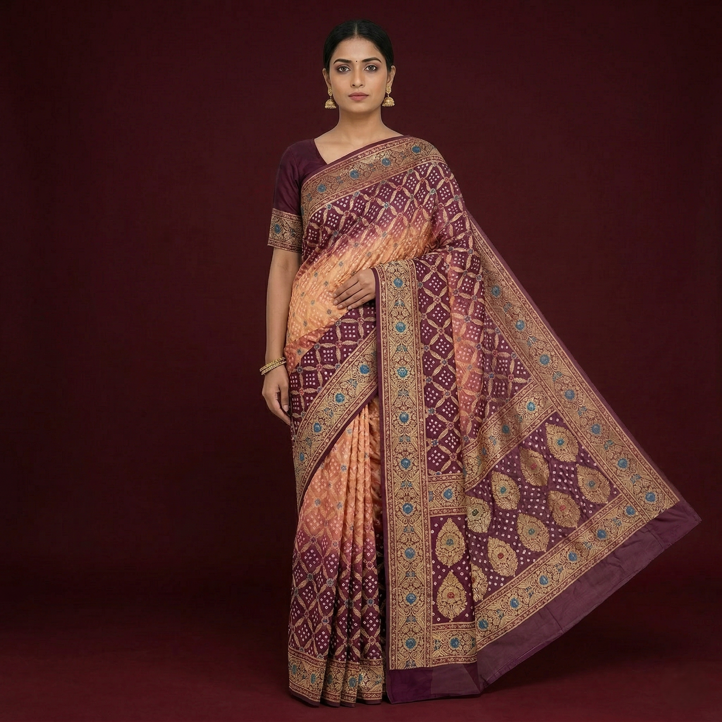Dual-Tone Bandhani Silk Traditional Designer Saree