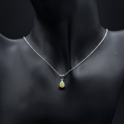 Elegant Pear-Cut Natural Opal Silver Pendant
