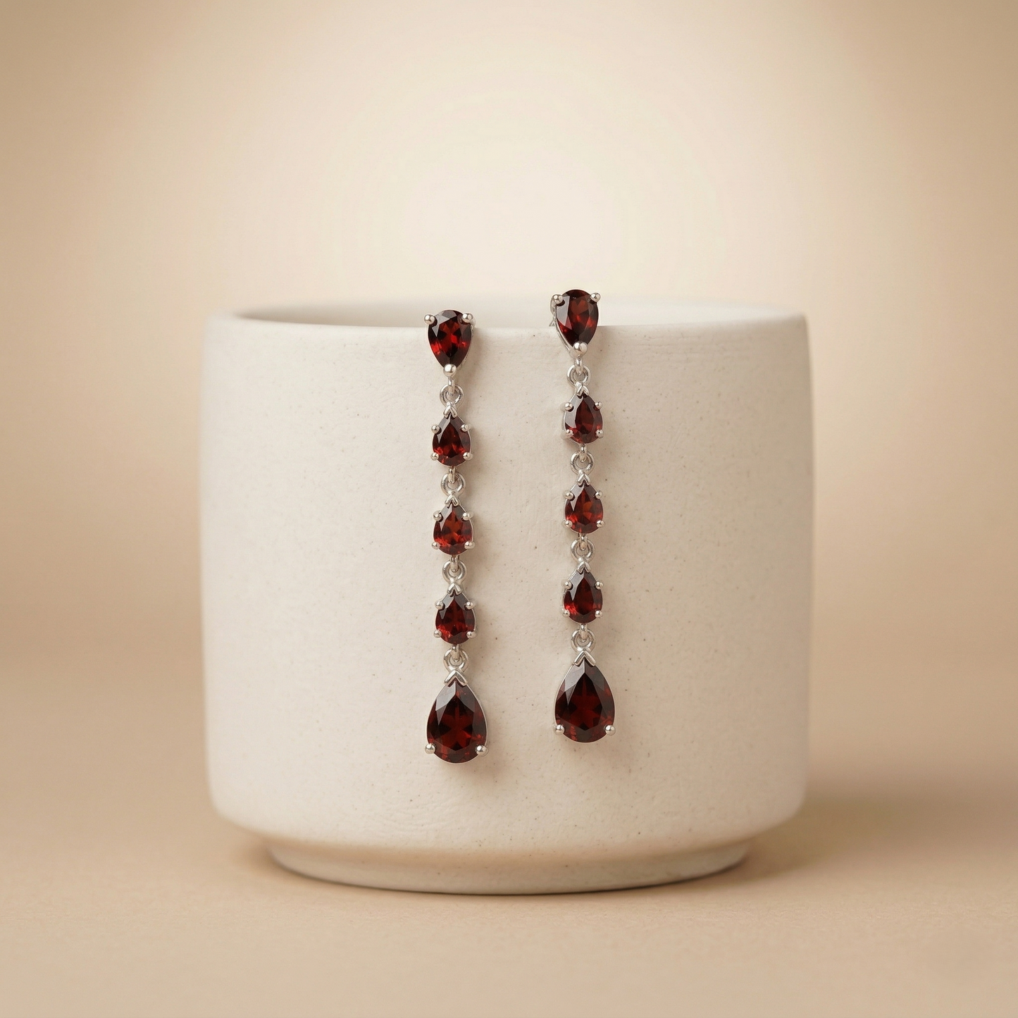 Royal Crimson Droplet Silver Dangle Earrings