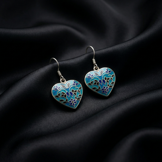 Intricate Blue Meenakari Silver Heart Earrings