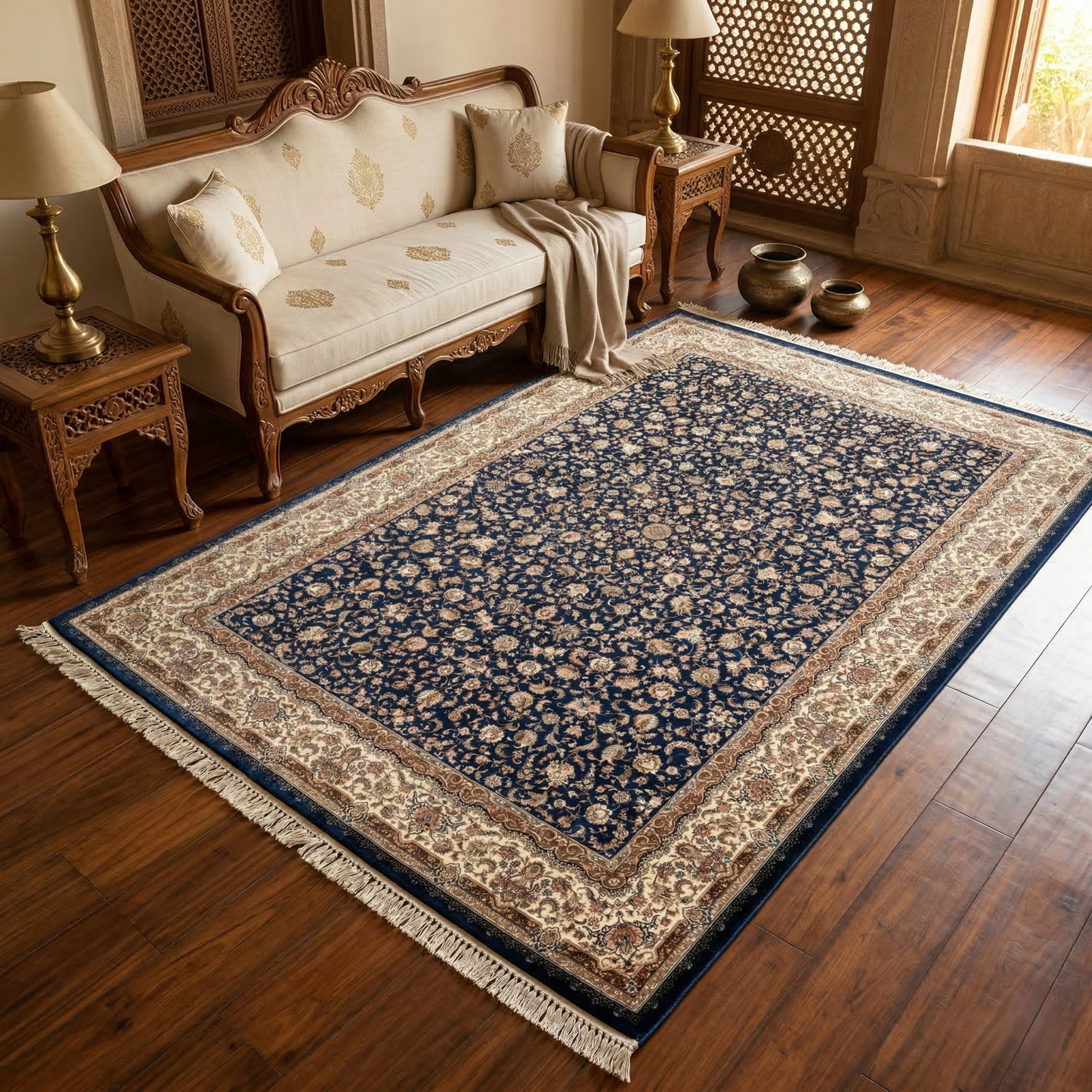 Midnight Bloom Traditional Hand Knotted Area Rug