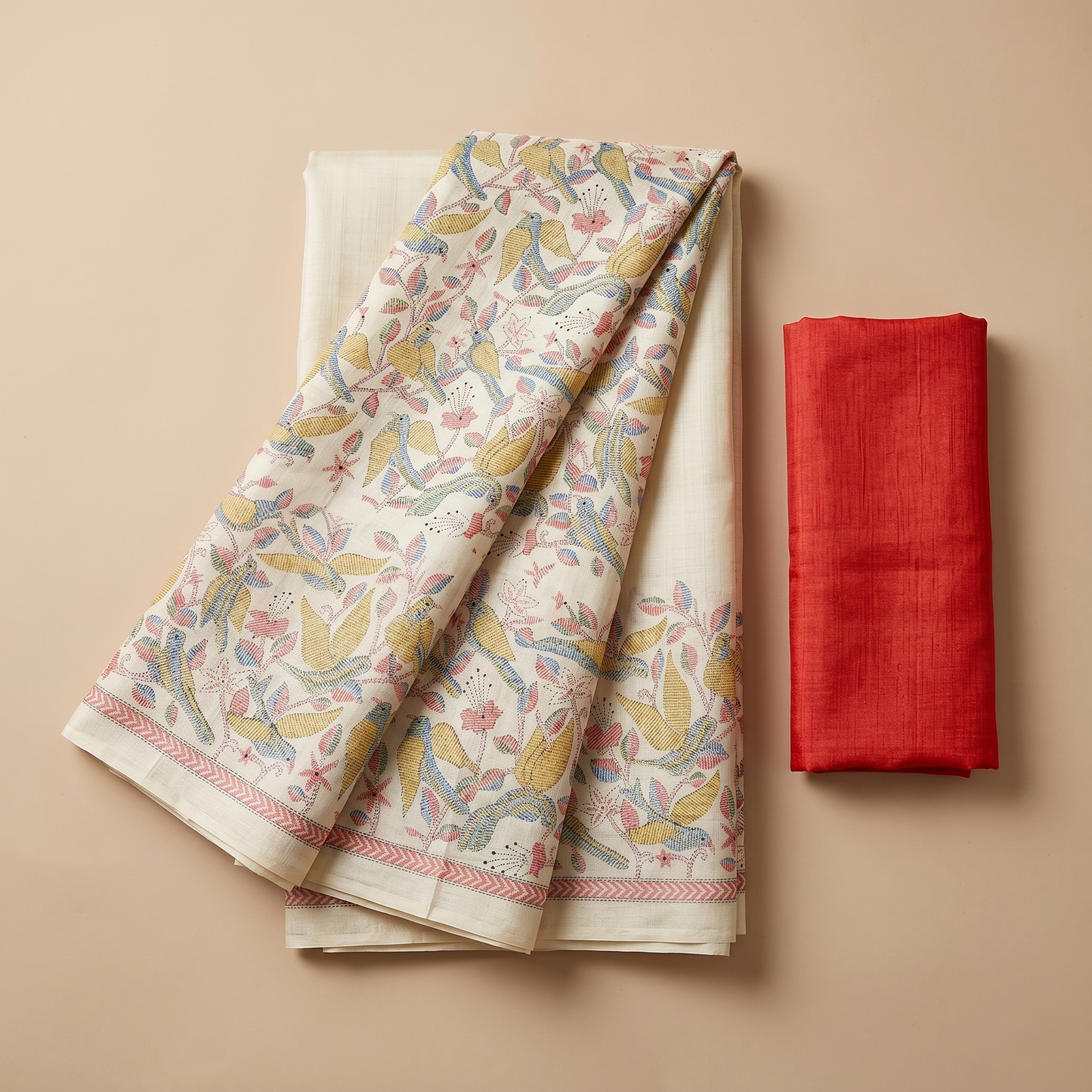 Elegant Off-White Madhubani Art Saree