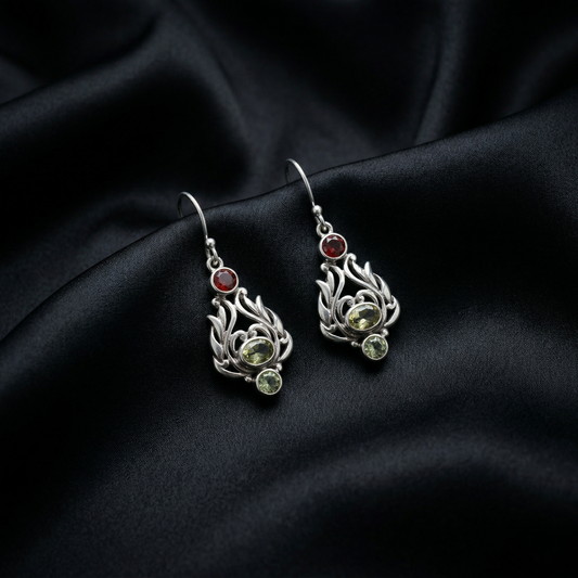 Vintage Sterling Silver Gemstone Floral Drop