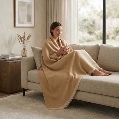 Elegant Sage Herringbone Hand Woven Blanket