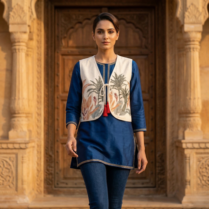 Tropical Heritage Embroidered Linen Waistcoat