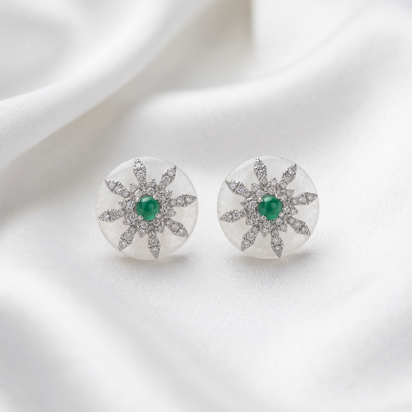Vintage Emerald Starburst Silver Stud Earrings